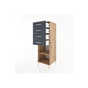 Hyperion Dolap Tek Raflı 4 Çekmeceli 44x44x134 Çam-antrasit