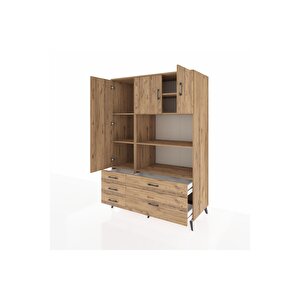 Kronos Dolap 7 Raflı 5 Çekmeceli 3 Kapaklı 132x59x195 Çam-çam/çam