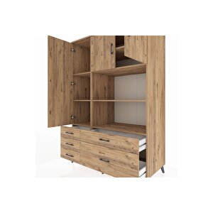 Kronos Dolap 7 Raflı 5 Çekmeceli 3 Kapaklı 132x59x195 Çam-çam/çam