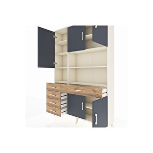 Arges Dolap 9 Raflı 5 Çekmeceli 5 Kapaklı 132x30x195 Aytaşı-antrasit/çam