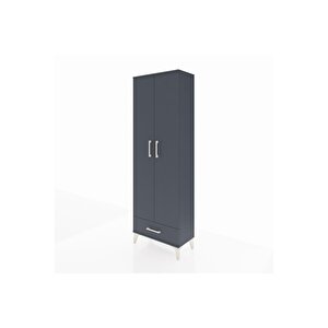 Arges Dolap 2 Raflı Tek Çekmeceli Tek Askılı 60x30x182 Antrasit-antrasit