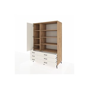 Kronos Dolap 8 Raflı 6 Çekmeceli Tek Kapaklı  132x59x195 Çam-aytaşı/aytaşı
