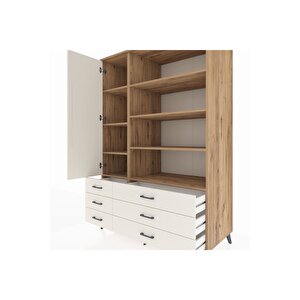 Kronos Dolap 8 Raflı 6 Çekmeceli Tek Kapaklı  132x59x195 Çam-aytaşı/aytaşı