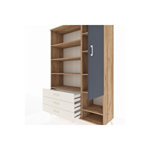 Hyperion Dolap 9 Raflı 3 Çekmeceli Tek Kapaklı  132x44x195 Çam-antrasit/aytaşı