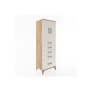 Hyperion Dolap Tek Raflı 5 Çekmeceli 2 Kapaklı 60x44x182 Çam-aytaşı