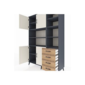 Hyperion Dolap 9 Raflı 4 Çekmeceli 4 Kapaklı 132x44x195 Antrasit-aytaşı/çam