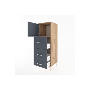 Hyperion Dolap Tek Raflı 3 Çekmeceli Tek Kapaklı 44x44x134 Çam-antrasit
