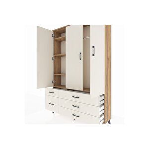 Arges Gardrop 5 Raflı 5 Çekmeceli Tek Askılı 132x30x195 Çam-aytaşı