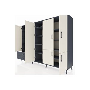 Hyperion Dolap 12 Raflı 2 Çekmeceli 7 Kapaklı 220x44x163 Antrasit-aytaşı/antrasit