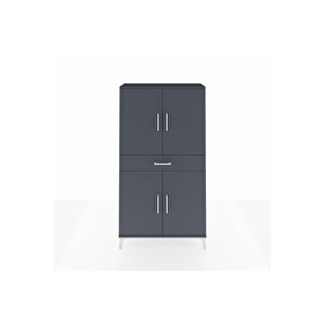 Arges Dolap 3 Raflı Tek Çekmeceli 4 Kapaklı 88x30x163 Antrasit-antrasit