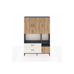 Arges Dolap 7 Raflı 2 Çekmeceli 4 Kapaklı 132x30x195 Antrasit-çam/aytaşı