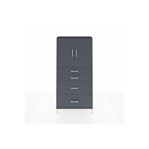 Arges Dolap 2 Raflı 4 Çekmeceli 2 Kapaklı 88x30x182 Antrasit-antrasit
