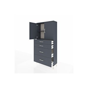Arges Dolap 2 Raflı 4 Çekmeceli 2 Kapaklı 88x30x182 Antrasit-antrasit