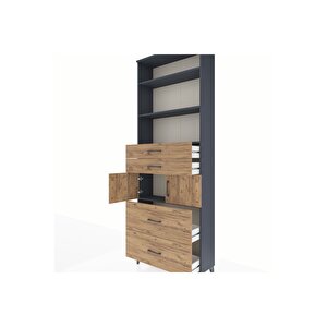 Arges Dolap 4 Raflı 4 Çekmeceli 2 Kapaklı 88x30x243 Antrasit-çam