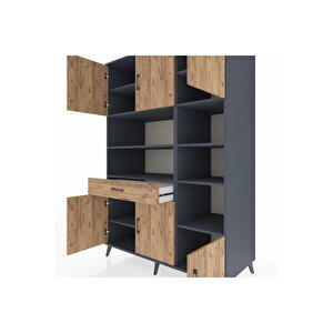 Kronos Dolap 10 Raflı Tek Çekmeceli 6 Kapaklı 132x59x195 Antrasit-çam/çam