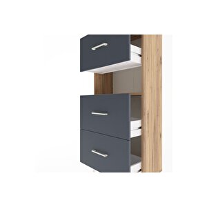 Arges Dolap Tek Raflı 3 Çekmeceli 60x30x134 Çam-antrasit