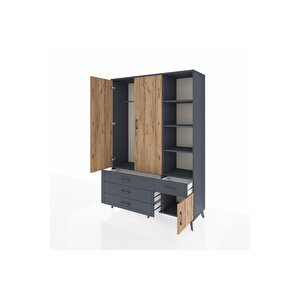 Hyperion Dolap 5 Raflı 4 Çekmeceli Tek Askılı 132x44x195 Antrasit-çam/antrasit
