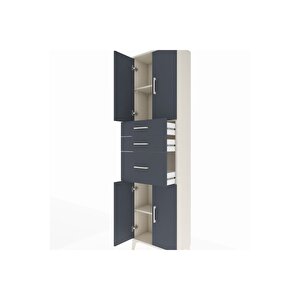 Arges Dolap 3 Raflı 3 Çekmeceli 4 Kapaklı 60x30x221 Aytaşı-antrasit