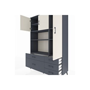 Hyperion Dolap 7 Raflı 5 Çekmeceli 3 Kapaklı 132x44x195 Antrasit-aytaşı/antrasit