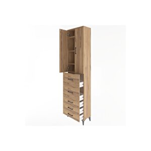 Arges Dolap 4 Raflı 5 Çekmeceli 2 Kapaklı 60x30x243 Çam-çam
