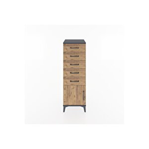 Hyperion Dolap 5 Çekmeceli Tek Kapaklı 44x44x134 Antrasit-çam