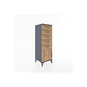 Hyperion Dolap 5 Çekmeceli Tek Kapaklı 44x44x134 Antrasit-çam