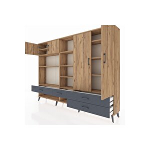 Arges Dolap 12 Raflı 4 Çekmeceli 4 Kapaklı 220x30x163 Çam-çam/antrasit