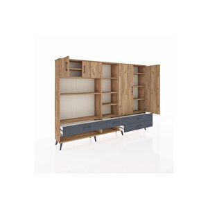 Arges Dolap 12 Raflı 4 Çekmeceli 4 Kapaklı 220x30x163 Çam-çam/antrasit