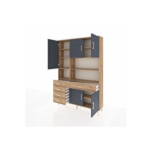 Arges Dolap 9 Raflı 5 Çekmeceli 5 Kapaklı 132x30x195 Çam-antrasit/çam