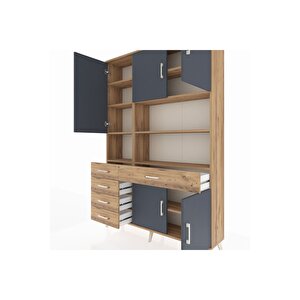 Arges Dolap 9 Raflı 5 Çekmeceli 5 Kapaklı 132x30x195 Çam-antrasit/çam