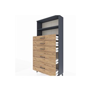 Arges Dolap 2 Raflı 5 Çekmeceli 88x30x182 Antrasit-çam