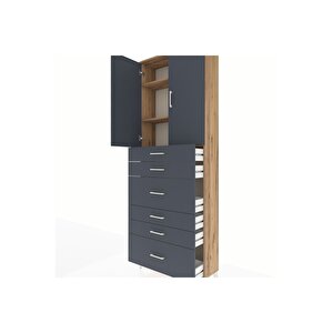 Arges Dolap 3 Raflı 6 Çekmeceli 2 Kapaklı 88x30x243 Çam-antrasit