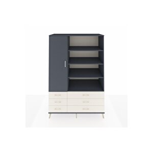 Kronos Dolap 8 Raflı 6 Çekmeceli Tek Kapaklı  132x59x195 Antrasit-antrasit/aytaşı