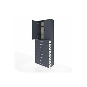 Arges Dolap 3 Raflı 8 Çekmeceli 2 Kapaklı 88x30x243 Antrasit-antrasit