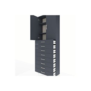Arges Dolap 3 Raflı 8 Çekmeceli 2 Kapaklı 88x30x243 Antrasit-antrasit
