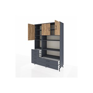Hyperion Dolap 9 Raflı 6 Çekmeceli 3 Kapaklı 132x44x195 Antrasit-çam/antrasit