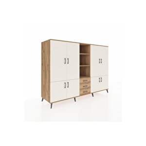 Kronos Dolap 11 Raflı 3 Çekmeceli 8 Kapaklı 220x59x163 Çam-aytaşı/çam