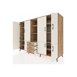 Kronos Dolap 11 Raflı 3 Çekmeceli 8 Kapaklı 220x59x163 Çam-aytaşı/çam