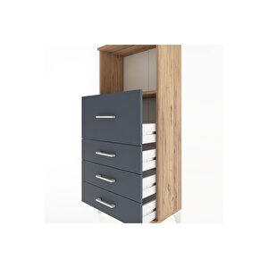 Hyperion Dolap Tek Raflı 4 Çekmeceli 60x44x134 Çam-antrasit