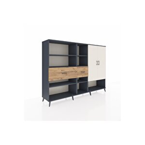 Hyperion Dolap 10 Raflı 2 Çekmeceli 2 Kapaklı 220x44x163 Antrasit-aytaşı/çam