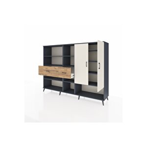 Hyperion Dolap 10 Raflı 2 Çekmeceli 2 Kapaklı 220x44x163 Antrasit-aytaşı/çam