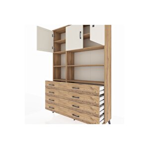 Arges Dolap 8 Raflı 8 Çekmeceli 3 Kapaklı 132x30x195 Çam-aytaşı/çam