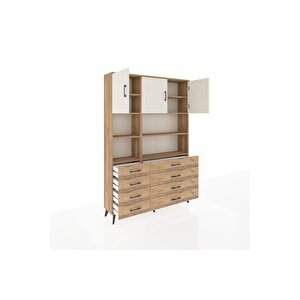 Arges Dolap 8 Raflı 8 Çekmeceli 3 Kapaklı 132x30x195 Çam-aytaşı/çam