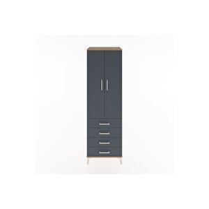 Hyperion Dolap 3 Raflı 4 Çekmeceli 2 Kapaklı 60x44x195 Çam-antrasit