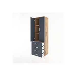 Hyperion Dolap 3 Raflı 4 Çekmeceli 2 Kapaklı 60x44x195 Çam-antrasit