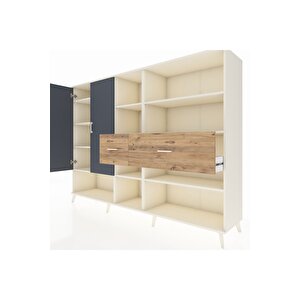 Hyperion Dolap 10 Raflı 2 Çekmeceli 2 Kapaklı 220x44x163 Aytaşı-antrasit/çam