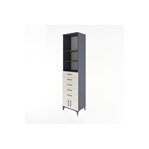 Hyperion Dolap 3 Raflı 5 Çekmeceli 2 Kapaklı 60x44x243 Antrasit-aytaşı