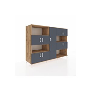 Kronos Dolap 10 Raflı 9 Kapaklı 220x59x163 Çam-antrasit/çam