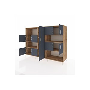 Kronos Dolap 10 Raflı 9 Kapaklı 220x59x163 Çam-antrasit/çam