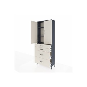 Arges Dolap 3 Raflı 4 Çekmeceli 2 Kapaklı 88x30x221 Antrasit-aytaşı